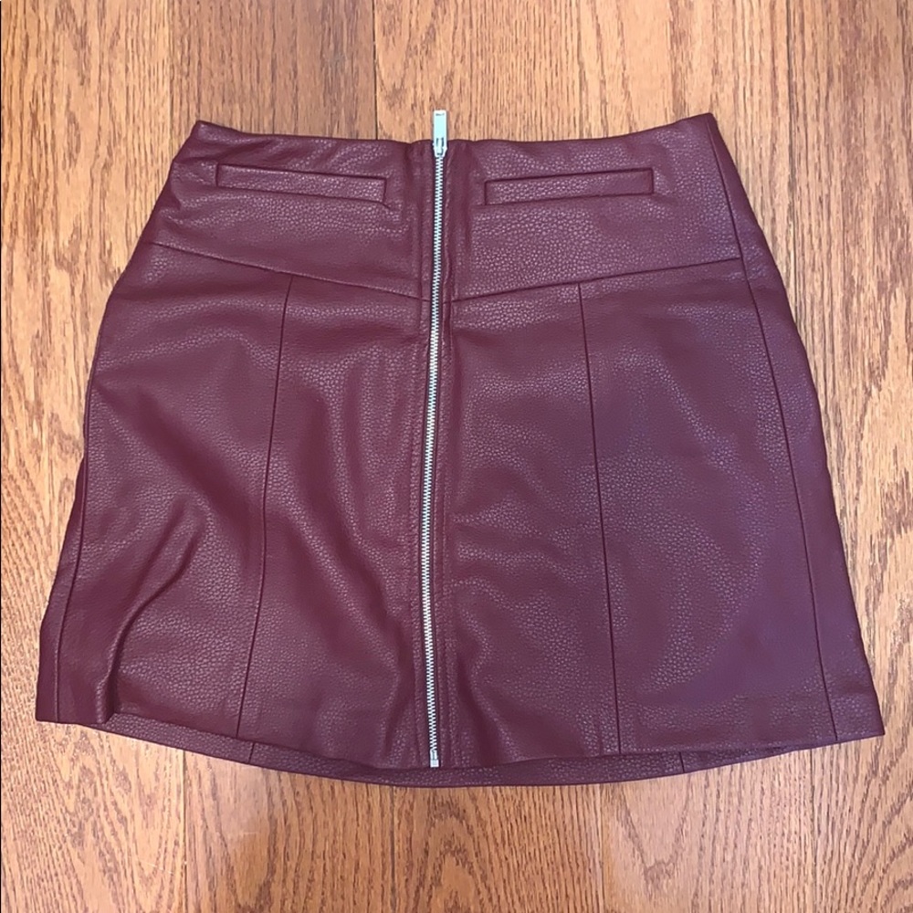 “Leather” red high waisted skirt